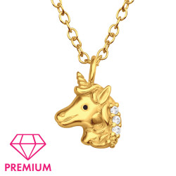 Colier unicorn premium cu zirconiu placat cu aur - Argint 925 Coliere Cu Lanț S45582