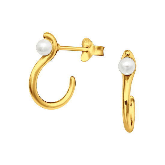 Semicerc auriu cu perla - Argint 925 Cercei Cu Perle Și Șurub S45770