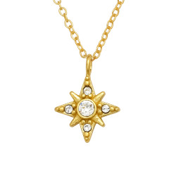 Steaua Nordului Aurie Cu Cristale Veritabile Europene - Argint 925 Coliere Lacrystale S44784