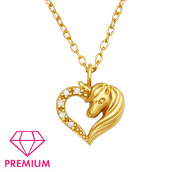 Unicorn in interiorul inimii suflat cu aur - Premium* - Argint 925 Coliere Cu Lanț S45081